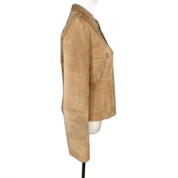 100% Suede Leather Tan M Motorcycle Style Jacket by Allan Denis - Picture 3 of 16